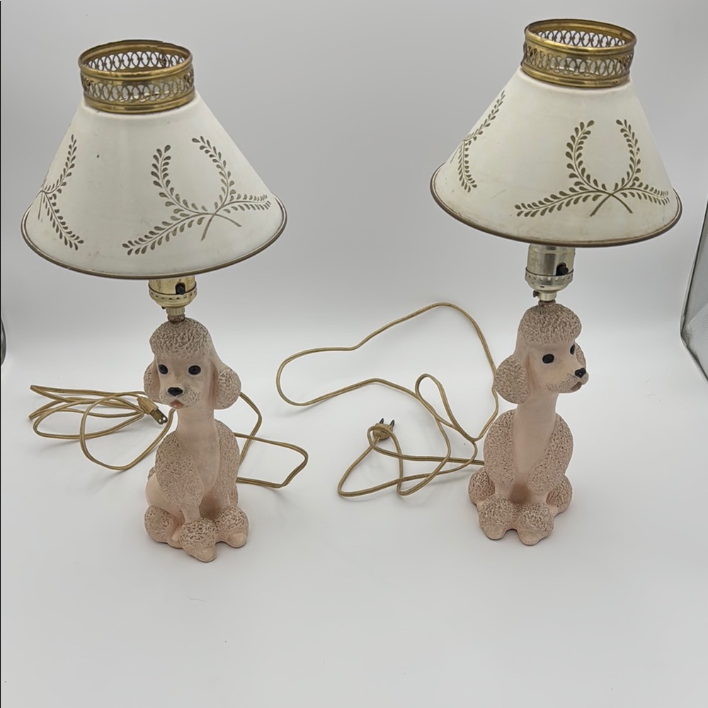 Vintage Poodle Table Lamps - Cream and Pink